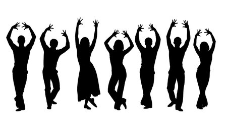 Black Solid Jazz Dance Silhouettes Set of Six on White Background isolated on plain white background.のイラスト素材