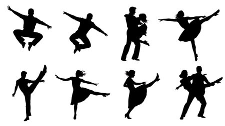 Black Solid Rock n Roll Silhouettes Set of Six on White Background isolated on plain white background.のイラスト素材