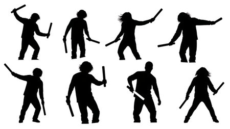 Black Solid Techno Rave Silhouettes Set of Six on White Background isolated on plain white background.のイラスト素材