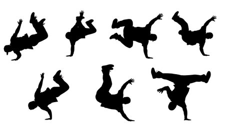 Black Solid Airflare Power Move Silhouettes Set of Six isolated on plain white background.のイラスト素材