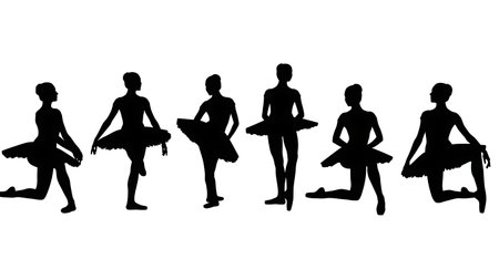 Black Solid Ballet Plie Position Silhouettes Set of Six on White Background isolated on plain white background.のイラスト素材