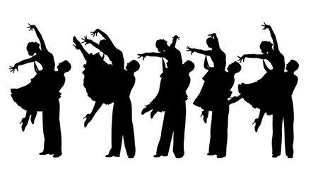 Black Solid Ballroom Lift Silhouettes Set of Six on White Background isolated on plain white background.のイラスト素材