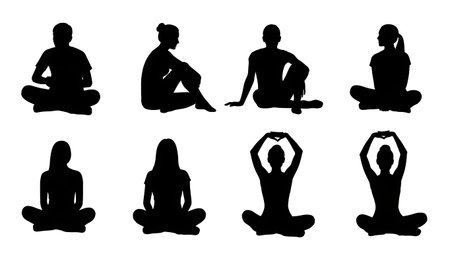 Black Solid Ballet Studio Rest Silhouettes Set of Six on White Background isolated on plain white background.のイラスト素材