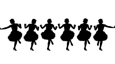 Black Solid Charleston Knees Silhouettes Set of Six on White Background isolated on plain white background.のイラスト素材