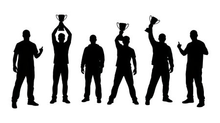 Black Solid Dance Crew Poses Silhouettes Set of Six on White Background isolated on plain white background.のイラスト素材