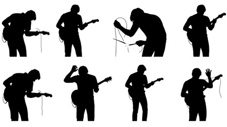 Black Solid Broken Guitar String Silhouettes Set of Six on White Background isolated on plain white background.のイラスト素材