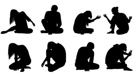 Black Solid Contemporary Floor Silhouettes Set of Six on White Background isolated on plain white background.のイラスト素材