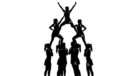Black Solid Cheer Pyramid Silhouettes Set of Six on White Background isolated on plain white background.のイラスト素材