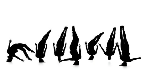 Black Solid Floor Roll Silhouettes Set of Six on White Background isolated on plain white background.のイラスト素材