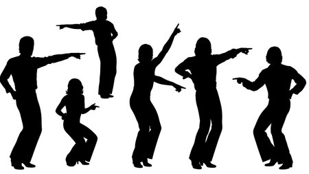 Black Solid Disco Point Silhouettes Set of Six on White Background isolated on plain white background.のイラスト素材
