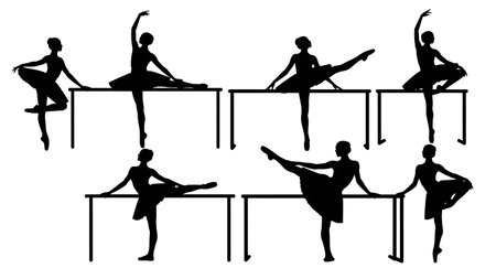 Black Solid Ballet Fish Dive Lift Silhouettes Set of Six on White Background isolated on plain white background.のイラスト素材