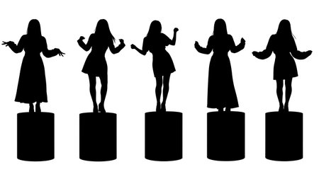 Black Solid Gogo Dancer Silhouettes Set of Six on White Background isolated on plain white background.のイラスト素材