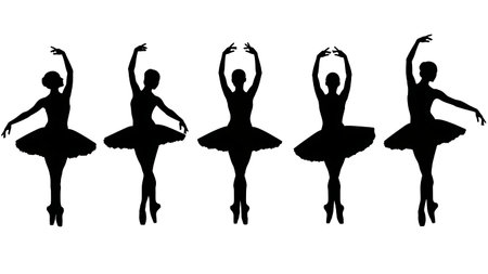 Black Solid Ballet Efface Devant Silhouettes Set of Six on White Background isolated on plain white background.のイラスト素材
