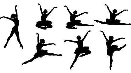 Black Solid Grand Jete Ballet Leaps Set of Six on White Background isolated on plain white background.のイラスト素材