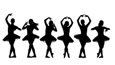 Black Solid Arm Wave Tutting Combo Silhouettes Set of Six isolated on plain white background.のイラスト素材