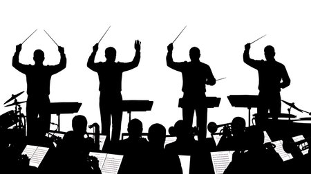 Black Solid Jazz Conductor Silhouettes Set of Six on White Background isolated on plain white background.のイラスト素材