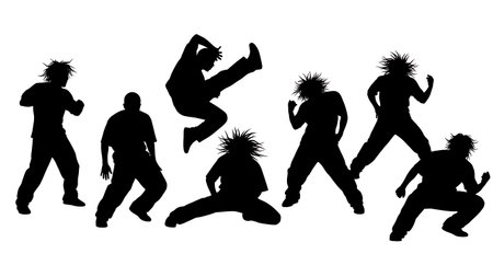 Black Solid Krump Dance Silhouettes Set of Six on White Background isolated on plain white background.のイラスト素材