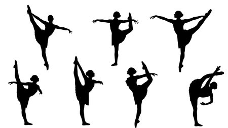 Black Solid Leg Thread Footwork Silhouettes Set of Six isolated on plain white background.のイラスト素材