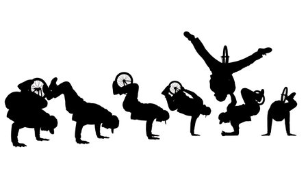 Black Solid Helicopter Floor Move Silhouettes Set of Six isolated on plain white background.のイラスト素材