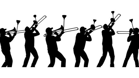 Black Solid Hand Drumming Jazz Silhouettes Set of Six on White Background isolated on plain white background.のイラスト素材
