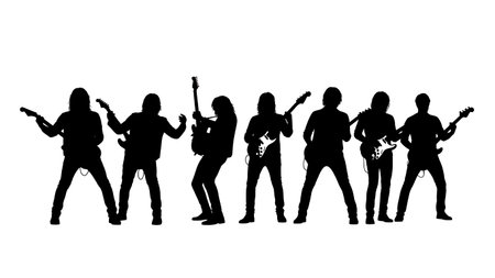 Black Solid Guitar Neck Point Silhouettes Set of Six on White Background isolated on plain white background.のイラスト素材