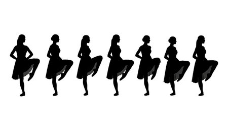 Black Solid Ballet Pas De Cheval Silhouettes Set of Six on White Background isolated on plain white background.のイラスト素材
