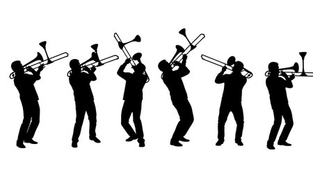Black Solid Hand Drumming Jazz Silhouettes Set of Six on White Background isolated on plain white background.のイラスト素材