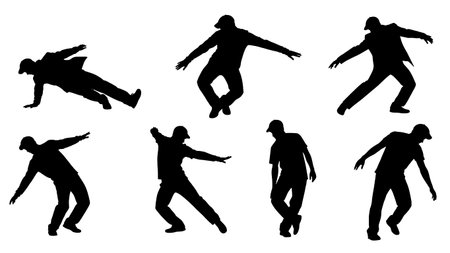 Black Solid Moonwalk Slide Variations Silhouettes Set of Six isolated on plain white background.のイラスト素材
