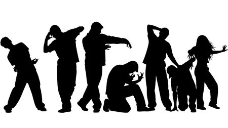 Black Solid Lyrical Hip Hop Emotional Silhouettes Set of Six isolated on plain white background.のイラスト素材