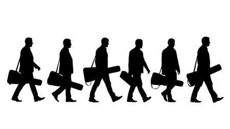 Black Solid Pianist Carrying Case Silhouettes Set of Six on White Background isolated on plain white background.のイラスト素材