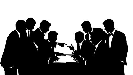 Black Solid Pianist Discussing Music Silhouettes Set of Six on White Background isolated on plain white background.のイラスト素材