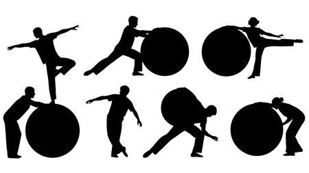 Black Solid Modern Dance Sphere Silhouettes Set of Six on White Background isolated on plain white background.のイラスト素材