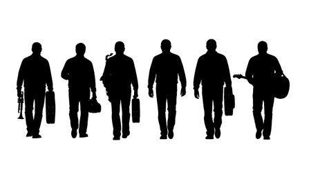 Black Solid Singer Hand on Hip Silhouettes Set of Six on White Background isolated on plain white background.のイラスト素材