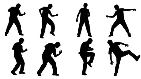 Black Solid Fitness Dance Silhouettes Set of Six on White Background isolated on plain white background.のイラスト素材