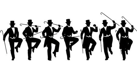 Black Solid Tap Dancer Silhouettes Set of Six on White Background isolated on plain white background.のイラスト素材