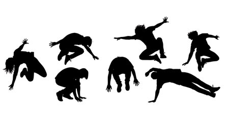 Black Solid Worm Dance Move Floor Silhouettes Set of Six isolated on plain white background.のイラスト素材