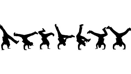 Black Solid Turtle Freeze Balance Silhouettes Set of Six isolated on plain white background.