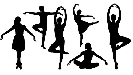 Black Solid Ballet Temps Leve Hop Silhouettes Set of Six on White Background isolated on plain white background.のイラスト素材