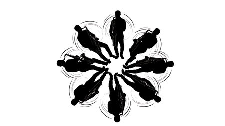 Black Solid Spinning Saxophone Player Silhouettes Set of Six on White Background isolated on plain white background.のイラスト素材