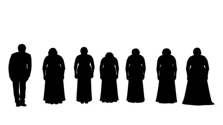 Black Solid Singer Bowing Curtain Call Silhouettes Set of Six on White Background isolated on plain white background.のイラスト素材
