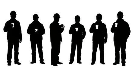 Black Solid Surveyor Coffee Cup Silhouettes Set of Six on White Background isolated on plain white background.のイラスト素材