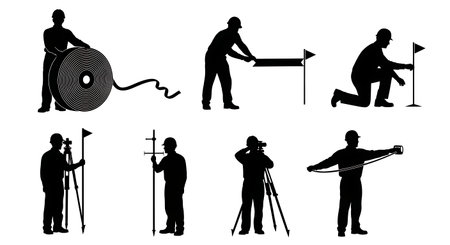 Black Solid Surveyor Flagging Tape Silhouettes Set of Six on White Background isolated on plain white background.のイラスト素材