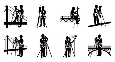 Black Solid Surveyor Safety Harness Silhouettes Set of Six on White Background isolated on plain white background.のイラスト素材