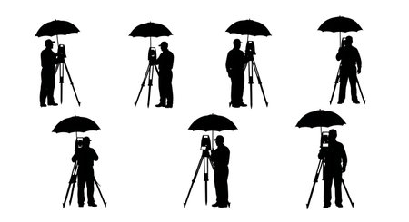 Black Solid Surveyor Machete Clear Silhouettes Set of Six on White Background isolated on plain white background.のイラスト素材