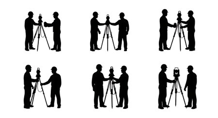 Black Solid Surveyor Pass Gear Silhouettes Set of Six on White Background isolated on plain white background.のイラスト素材