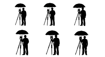 Black Solid Surveyor Machete Clear Silhouettes Set of Six on White Background isolated on plain white background.のイラスト素材