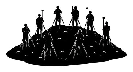 Black Solid Surveyor Dirt Pile Silhouettes Set of Six on White Background isolated on plain white background.のイラスト素材