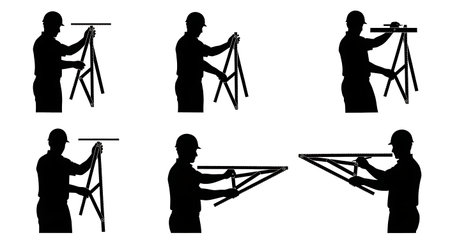 Black Solid Surveyor Folding Ruler Silhouettes Set of Six on White Background isolated on plain white background.のイラスト素材