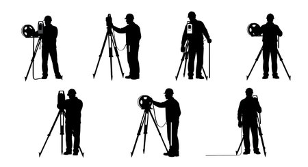Black Solid Surveyor Roll Tape Silhouettes Set of Six on White Background isolated on plain white background.のイラスト素材