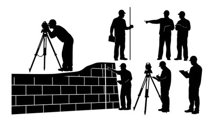 Black Solid Surveyor Retaining Wall Silhouettes Set of Six on White Background isolated on plain white background.のイラスト素材